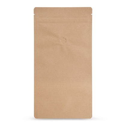 Standbodenbeutel Kraftpapier mit Aromaschutzventil — Hauptansicht des Beutels mit Aromaventil, Kraftpapier-Optik von Elke ...